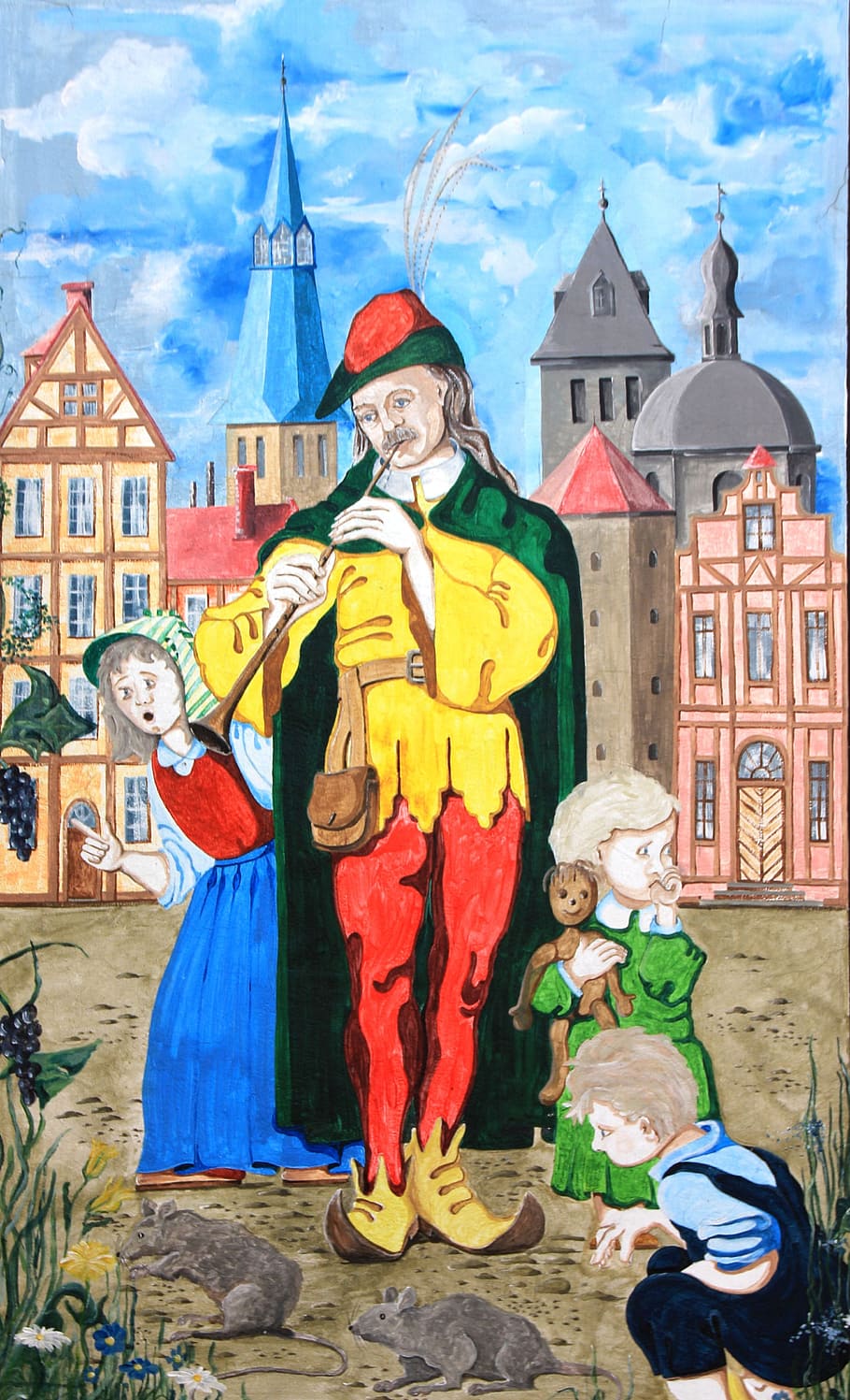 Hamelin, Fairy Tales, Mural, Sage, the pied piper of hamelin, flautist, saga, drawing, children, pied piper