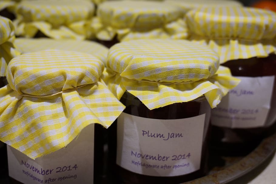 jam, jar, plum, homemade, preserve, jelly, food, food and drink, text, still life