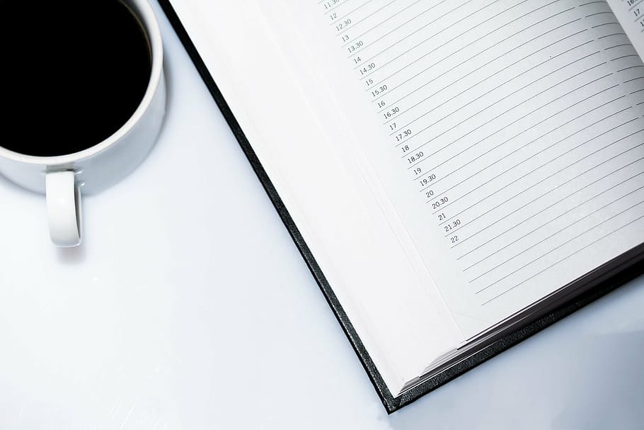 copa, café, planejador, agenda, calendário de nomeação, xícara de café, página, linhas, horários, calendário