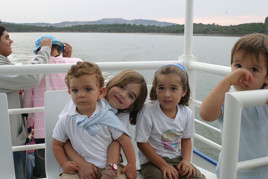 children, boat, lake, friendship, game, cousins, family, childhood, child, girls