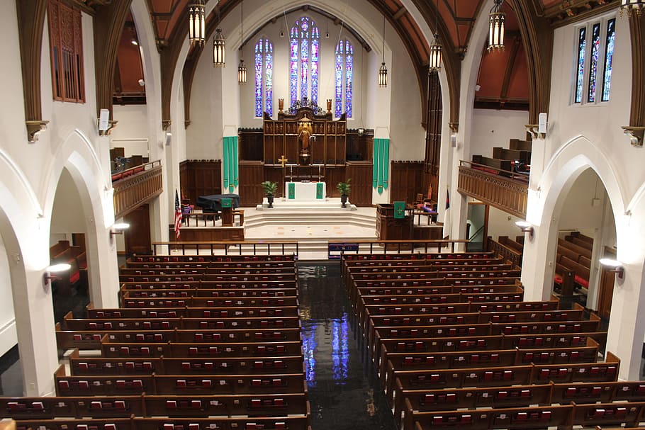 church, bench, architecture, aisle, indoors, built structure, arch ...