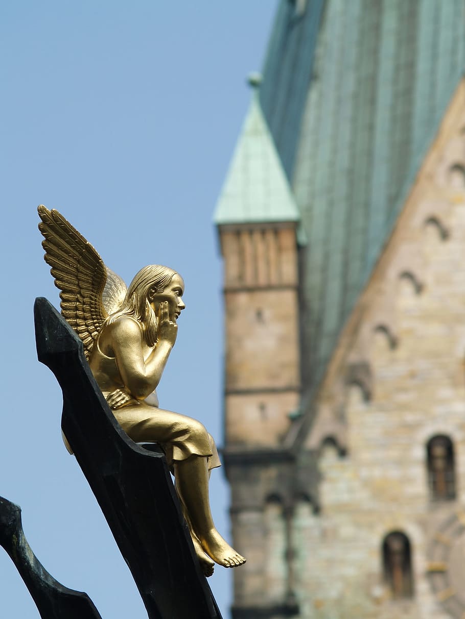 estatua femenina del ángel, ángel, dom, iglesia, católica, creer, arquitectura, arte, torre, cristiana