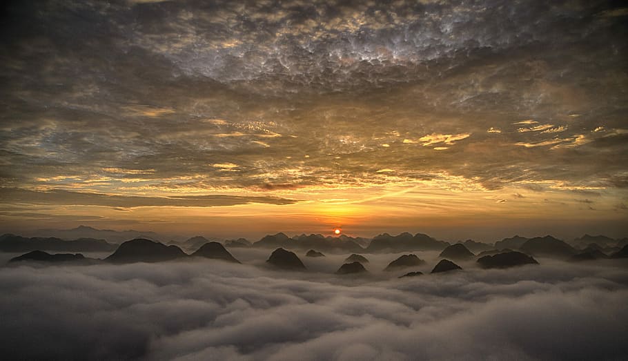 航空写真, ビュー写真, 山, ニンバス雲, ベトナム, 風景写真, ビンミン, ベトナムの風景, 空, 雲-空