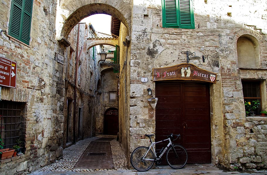 古い家, 中世, サンジェミニ, ウンブリア, イタリア, 町, 中世の街, 石, 壁, アルキ