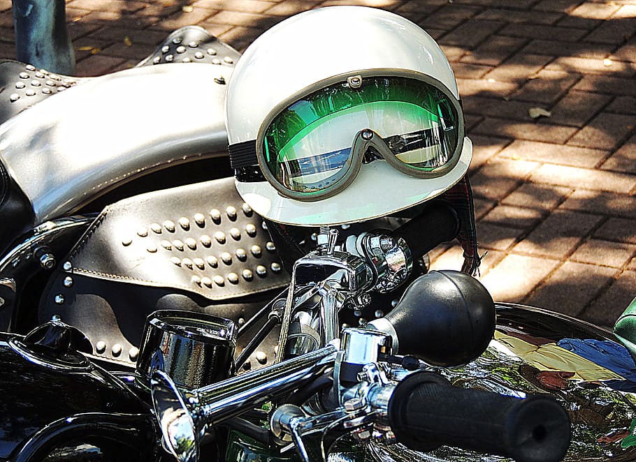 casco, moto, retro, clásico, gafas, paseo, estilo antiguo, bocina, Motocicleta, vehículo terrestre