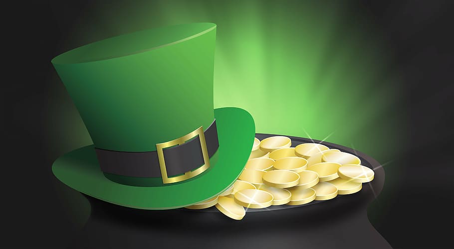 緑の帽子, 聖パトリックの日, シルクハット, 金の鍋, 大釜, レプラコーン, アイルランド, 運, お祝い, 緑