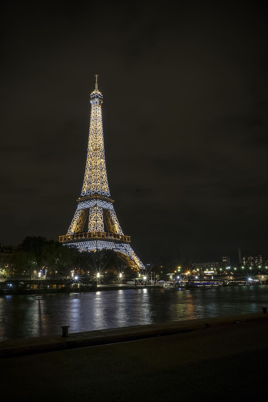 france, paris, eiffel tower, city, seine, night, illuminated, architecture, built structure, water