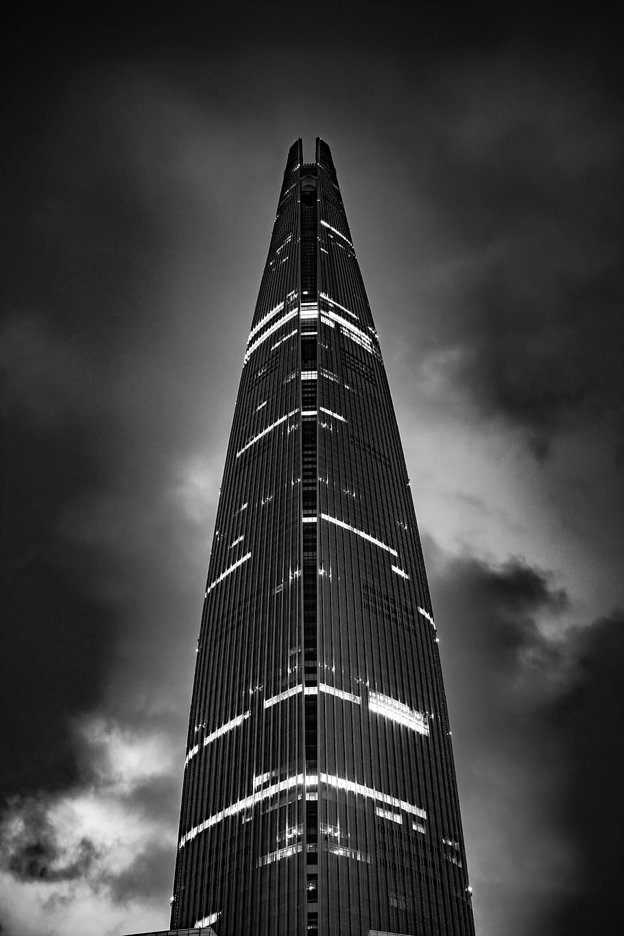 city, building, blackandwhite, tall, dark, architecture, sky, building exterior, built structure, tall - high