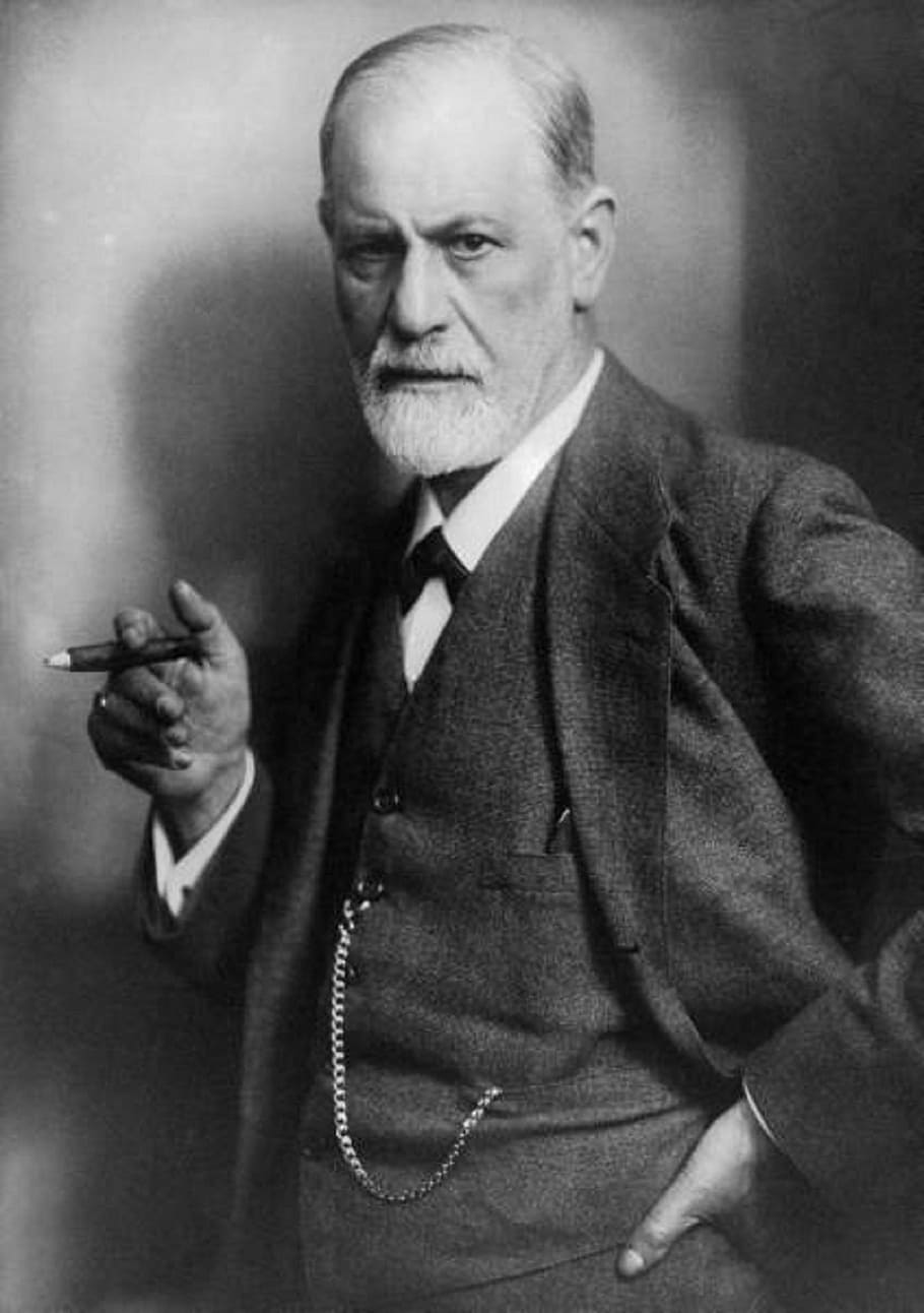 grayscale photo, man, wearing, blazer, cigar, sigmund freud, doctor, neurologist, psychoanalysis, professor