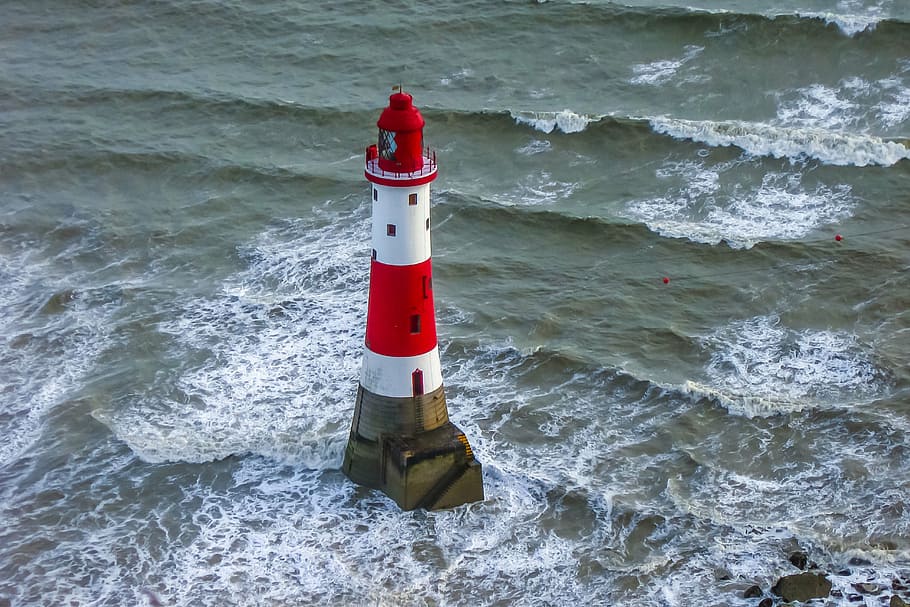 red, white, lighthouse, ocean, united states of america, sea, safety, warning Sign, danger, water