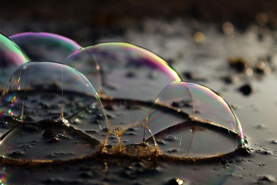 blow, soap bubbles, water, puddle, bubble, iridescent, liquid, nature, soap Sud, abstract