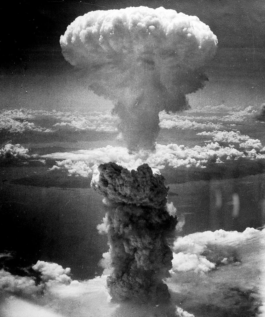 nuclear, atomic bomb, nuclear weapon, fat man, mushroom cloud, plutonium implosion-type, nagasaki, japan, august 9, 1945
