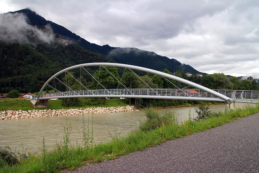 construção de ponte, construção, ponte, ponte de aço, barras de metal, aço, rio, montanhas, arquitetura, estrutura de aço