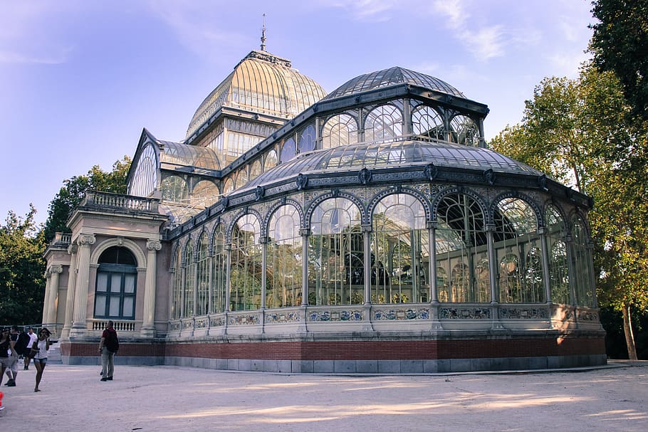 madrid, glass, palace, crystal palace, removal, atocha, spain, modern, city, architecture