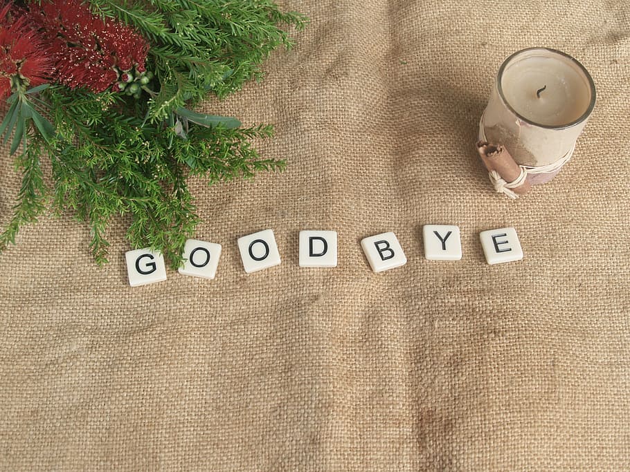 goodbye, farewell, end, hessian, rustic, callistemon, flowers, candle, crooked, high angle view