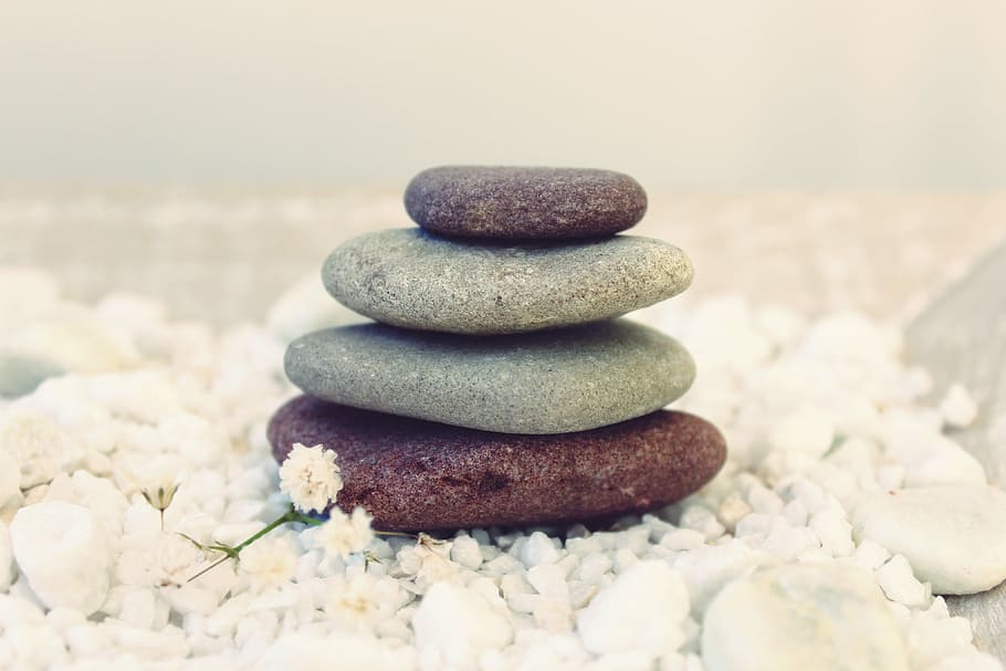 quatro pedras monte de pedras, pedras, meditação, equilíbrio, relaxamento, projeto do jardim, descanso, bem-estar, pilha, meditar
