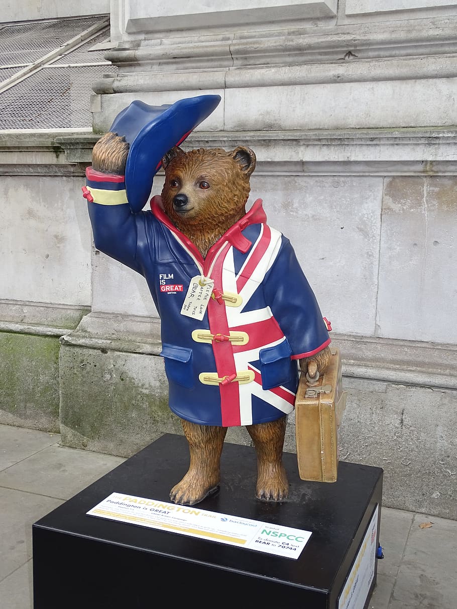 Paddington, Londres, oso, Union Jack, británico, un animal, mamífero, temas de animales, canino, perro