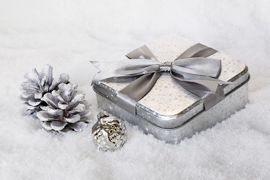 square, white, gray, case, pine cones, christmas, made, gifts, surprise, grinding