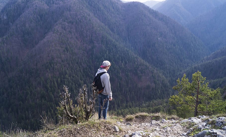 guy, man, male, people, side, view, contemplate, style, backpack, nature