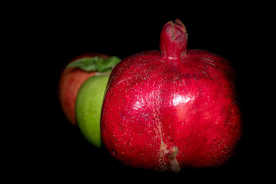 pomegranate, apple, healthy, naturmort, rash hashanah, fresh, ripe, delicious, nature, harvest