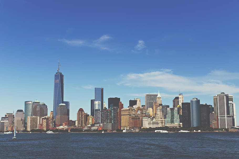 horizonte de la ciudad de los EE. UU., Chicago, Illenois, Nueva York, azul, cielo, nubes, ciudad, edificios, rascacielos