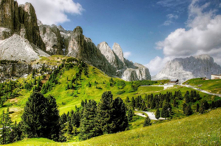 mountain during daytime, Dolomites, Val Gardena, Nature, landscape, south tyrol, mountains, alpine, italy, view