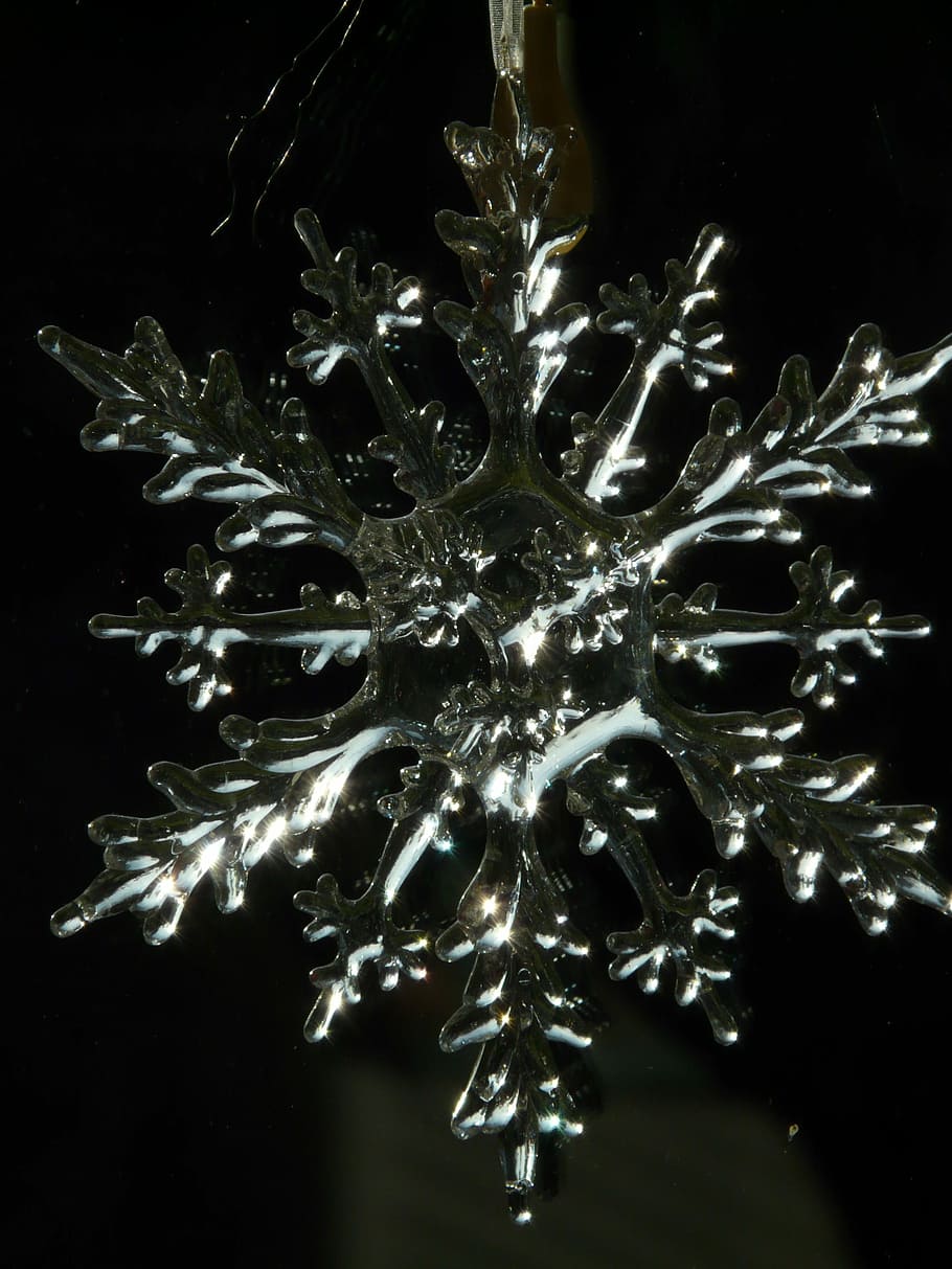 Floco de neve, cristal de gelo, estrela, flores de gelo, enfeites de natal, prata, natal, depender, brilho, tempo de natal