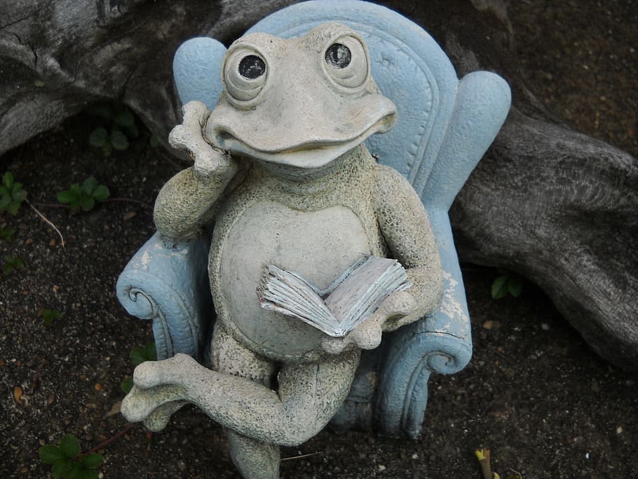 Frog, Garden, Decoration, Ceramic, Chair, book, toy, animal representation, humor, bizarre