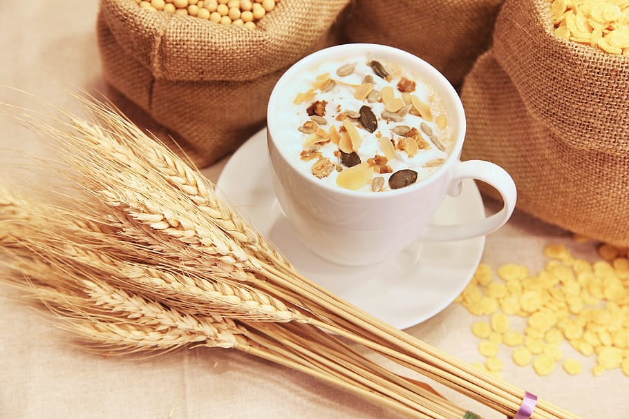 blanco, cerámica, taza, cereal, marrón, trigo, calcetines, jarabe de maíz, té de la tarde, comida y bebida