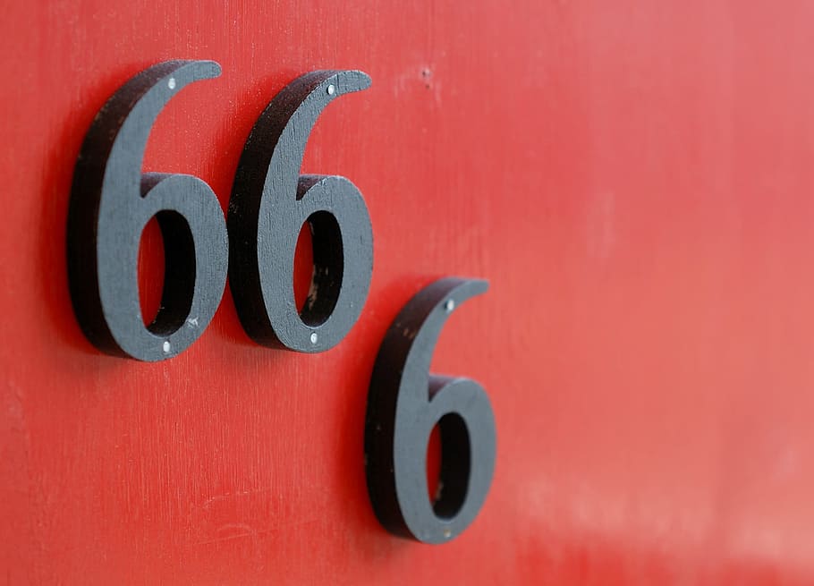 Porta, número, vermelho, preto, madeira, 666, fechar, música, ninguém, ao ar livre