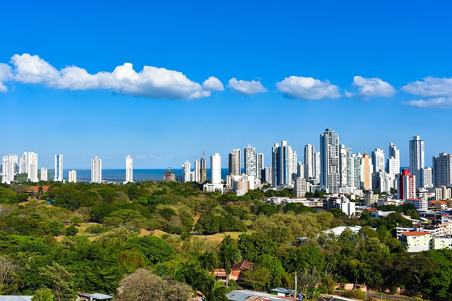 Panama, kota, laut, alam, pencakar langit, langit, Arsitektur, struktur yang dibangun, awan - langit, eksterior bangunan