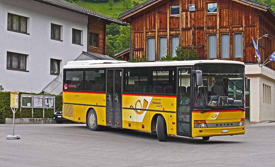 Suiza, p o box, ubicuo, destino final, bergdorf, öpnv, bus de servicio, alpino, valais, postauto