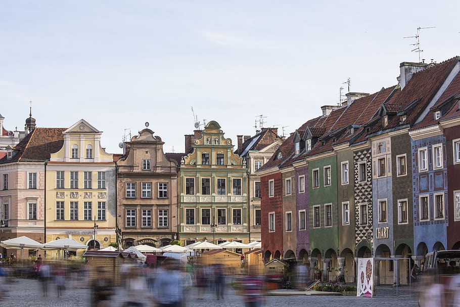 multicolored, house, body, water, poznan, downtown, historically, architecture, old town, road