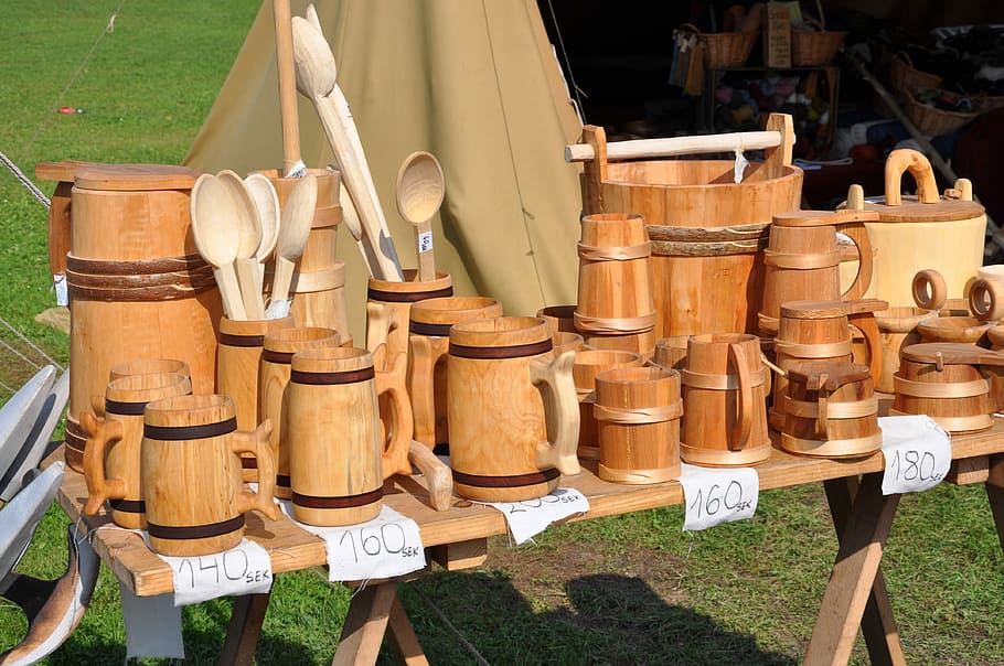Market, Wood, Middle Ages, Ladles, day, outdoors, music, musical instrument, grass, wood - material