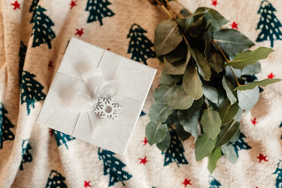 hadiah natal, xmas, natal, desember, musim dingin, selimut, hadiah, putih, dekoratif, kotak