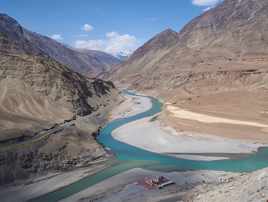 himalaya, river, mountains, leh, ladakh, the indus river, mountain, scenics - nature, beauty in nature, tranquil scene