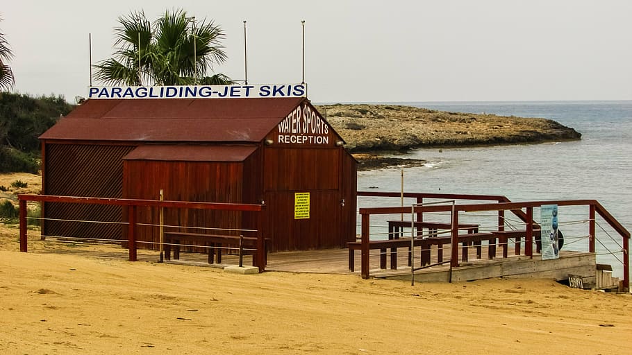 beach, water sports, facilities, kiosk, out of season, architecture, sea, water, sky, built structure