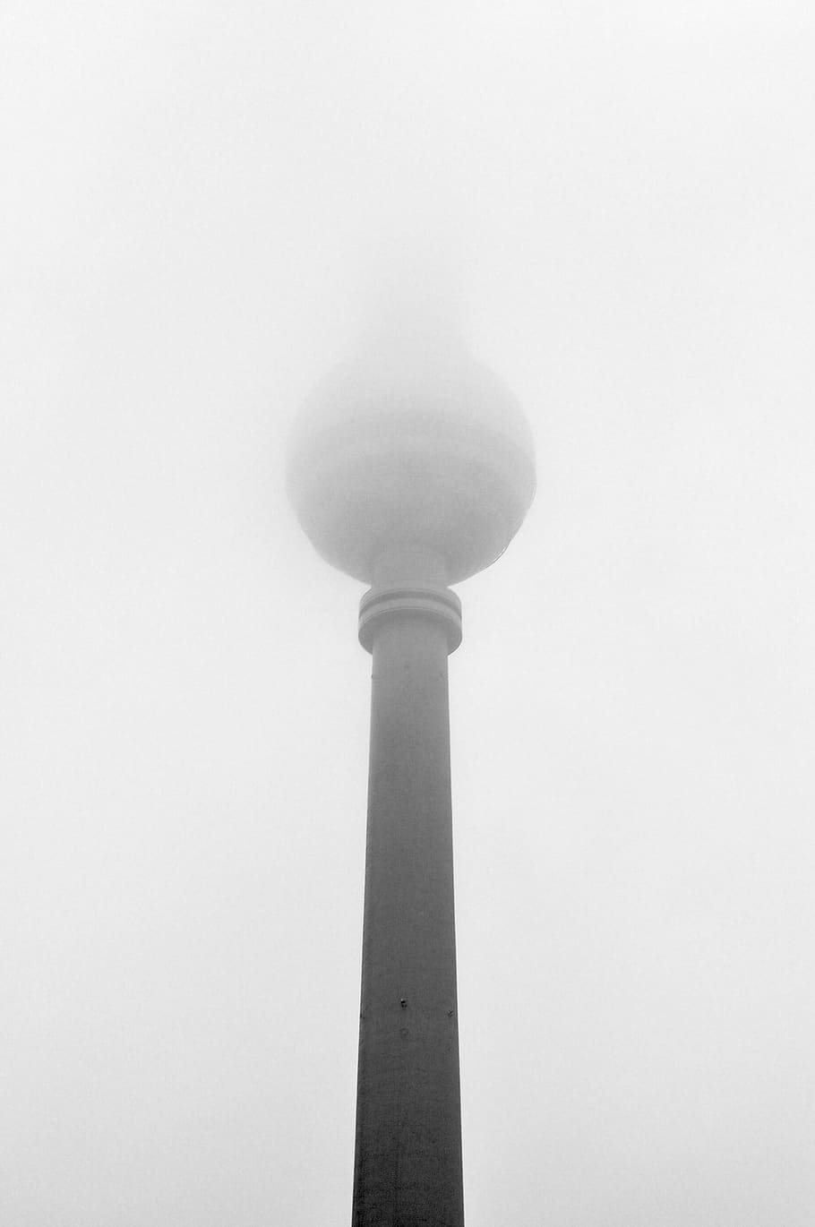 white tower, architecture, building, infrastructure, tower, landmark, skyscraper, fog, outdoors, day