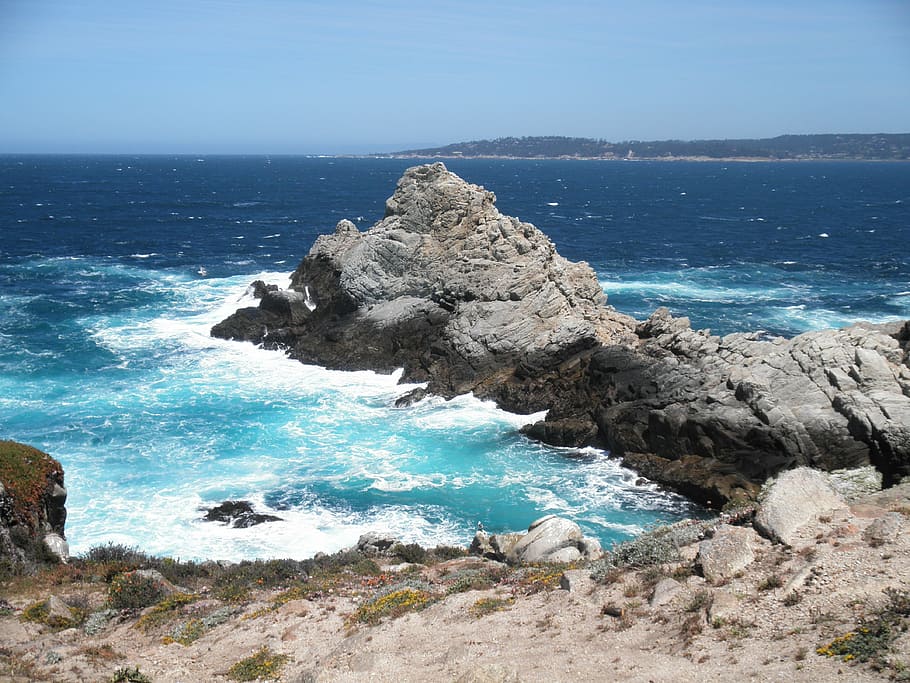 ocean, california, beach, pacific, rocks, waves, sea, water, rock, rock - object