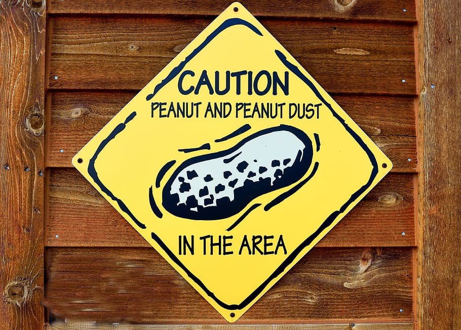 sign, caution, peanuts, warning, attention, alert, beware, symbol, triangle, banner