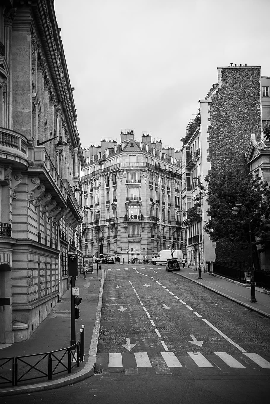 grayscale photo, concrete, buildings, streets of paris, paris, architecture, black and white, building exterior, built structure, city