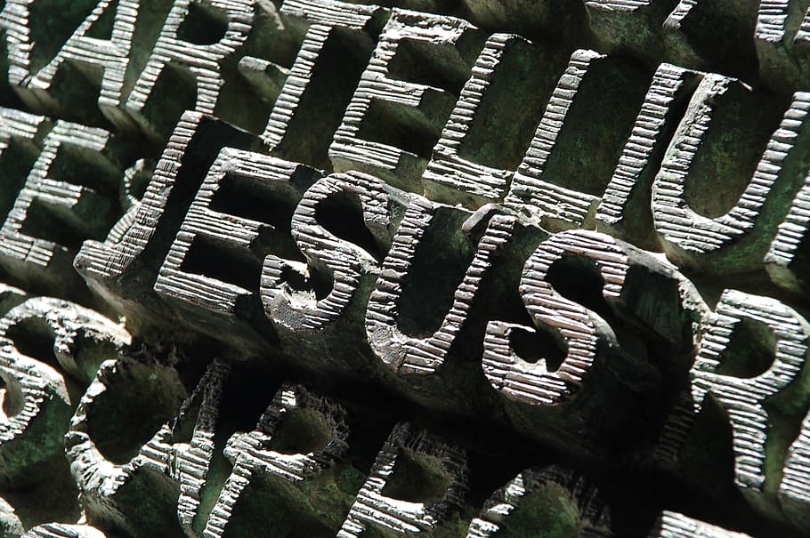 gray, jesus text emboss decor, font, letters, word, written, text, jesus, detail, full frame