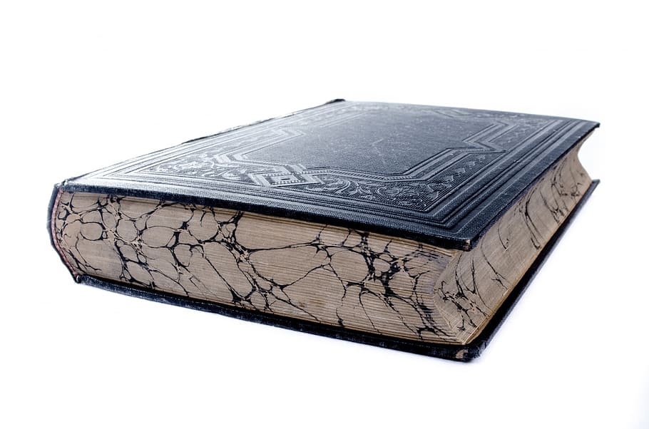 black hardbound book, book, old, cover, ancient, read, fashioned, closed, worn, literature