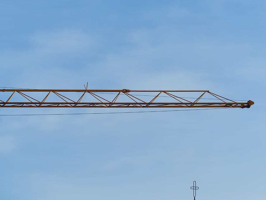 crane, baukran, site, sky, build, lift loads, last, arm, crane arm, low angle view