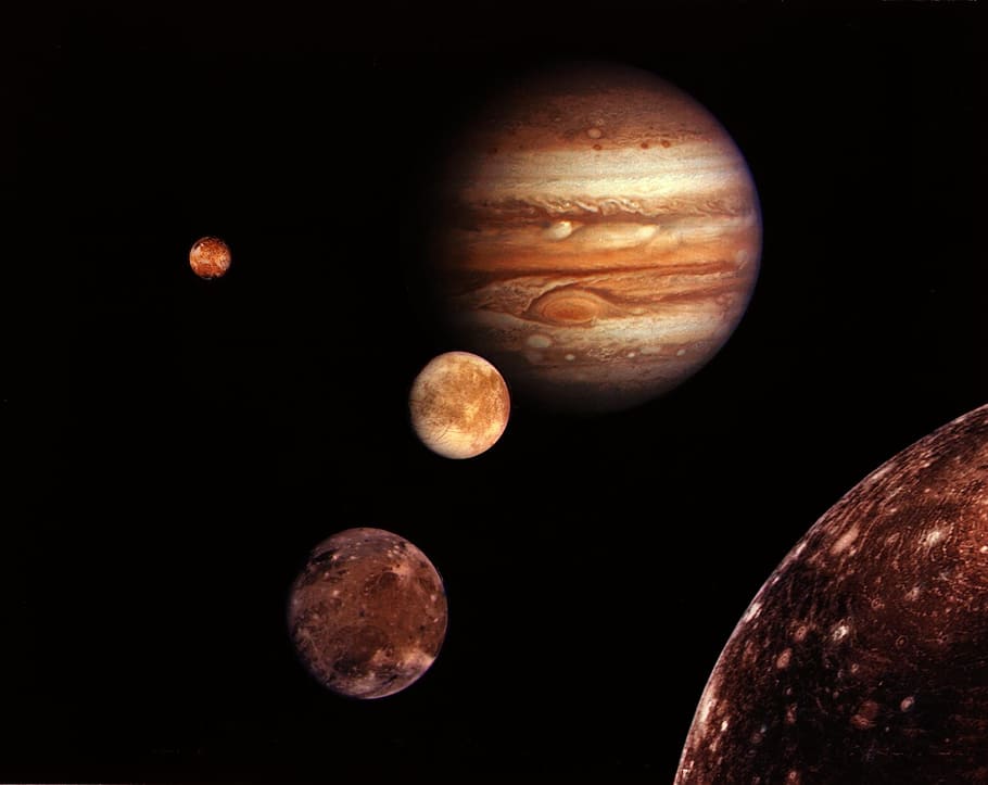 brown planets illustration, brown, jupiter, monde, planet, starry sky, space, universe, night sky, sky