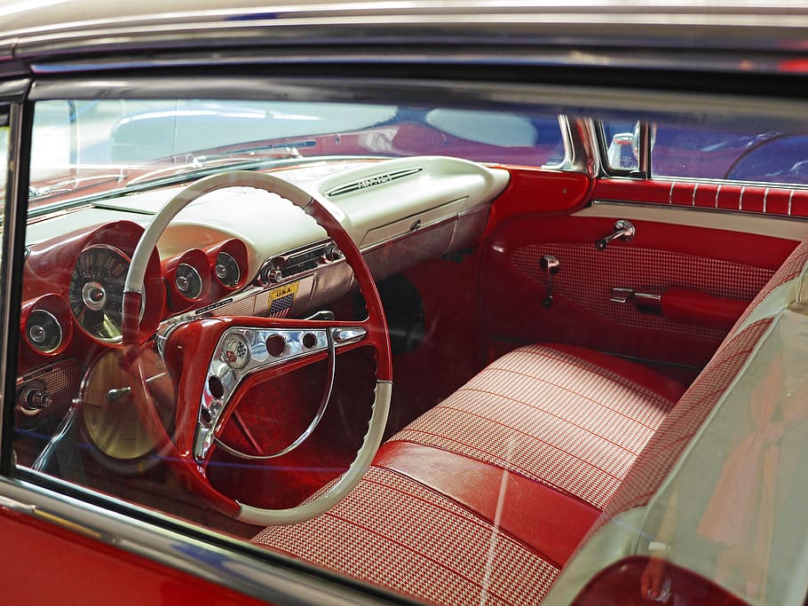 chevrolet, impala, interior view, steering wheel, dashboard, bench, straßenkreuzer, oldtimer, 1960, auto