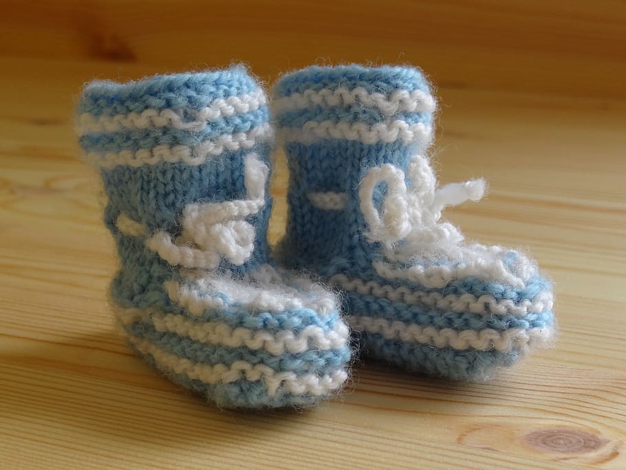 toddler, pair, blue-and-white, knit, boots, baby socks, baby, small child, child, clothing