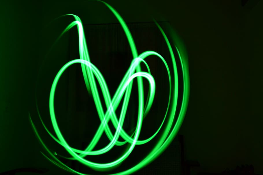 neón, pintura ligera, verde, blanco, resplandor, oscuro, artístico, iluminado, movimiento, color verde