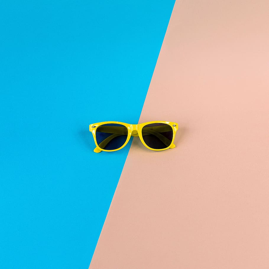 preto, óculos de sol wayfarer, amarelo, armações, óculos de sol, quadro, azul, rosa, superfície, verão