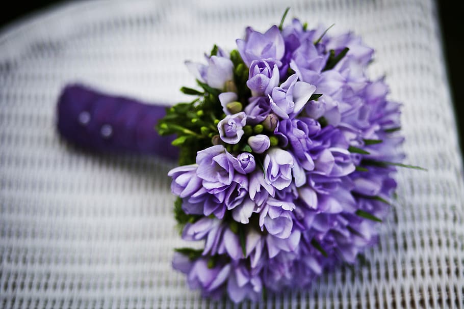 purple, petaled flower bouquet, marriage, flower, purple flowers, flowering plant, plant, freshness, vulnerability, fragility